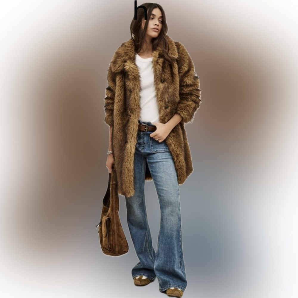 ba&sh Beige Faux Fur Coat